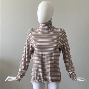 White Stag Brown and White Striped Turtleneck Sweater
